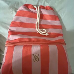 Victoria's Secret Coral and Light Pink Striped Drawstring Backpack